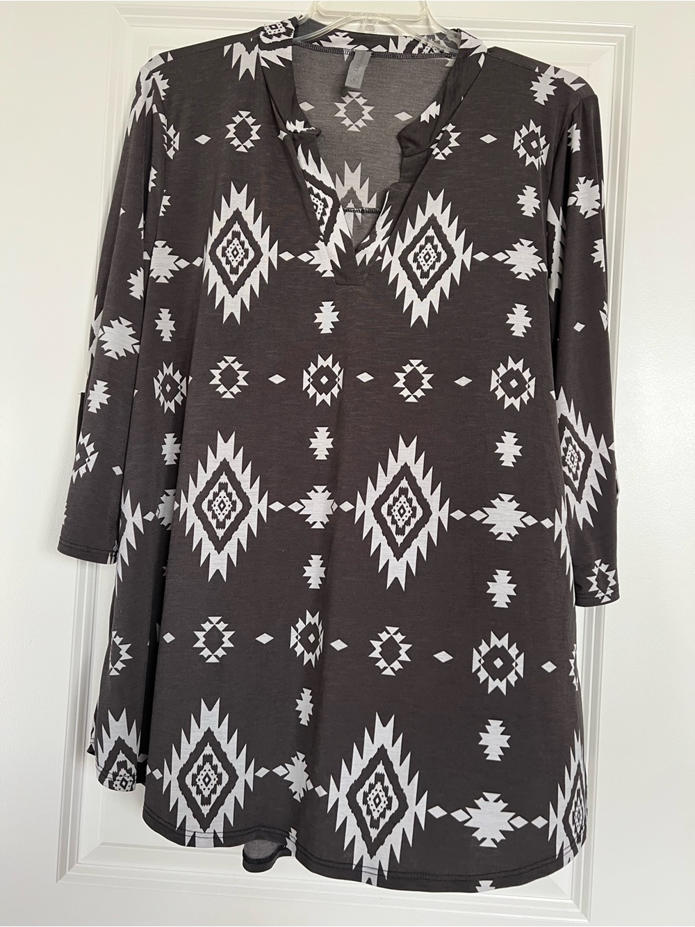 Honeyme Curvy Dark and Light Gray Aztec V-Neck Tunic